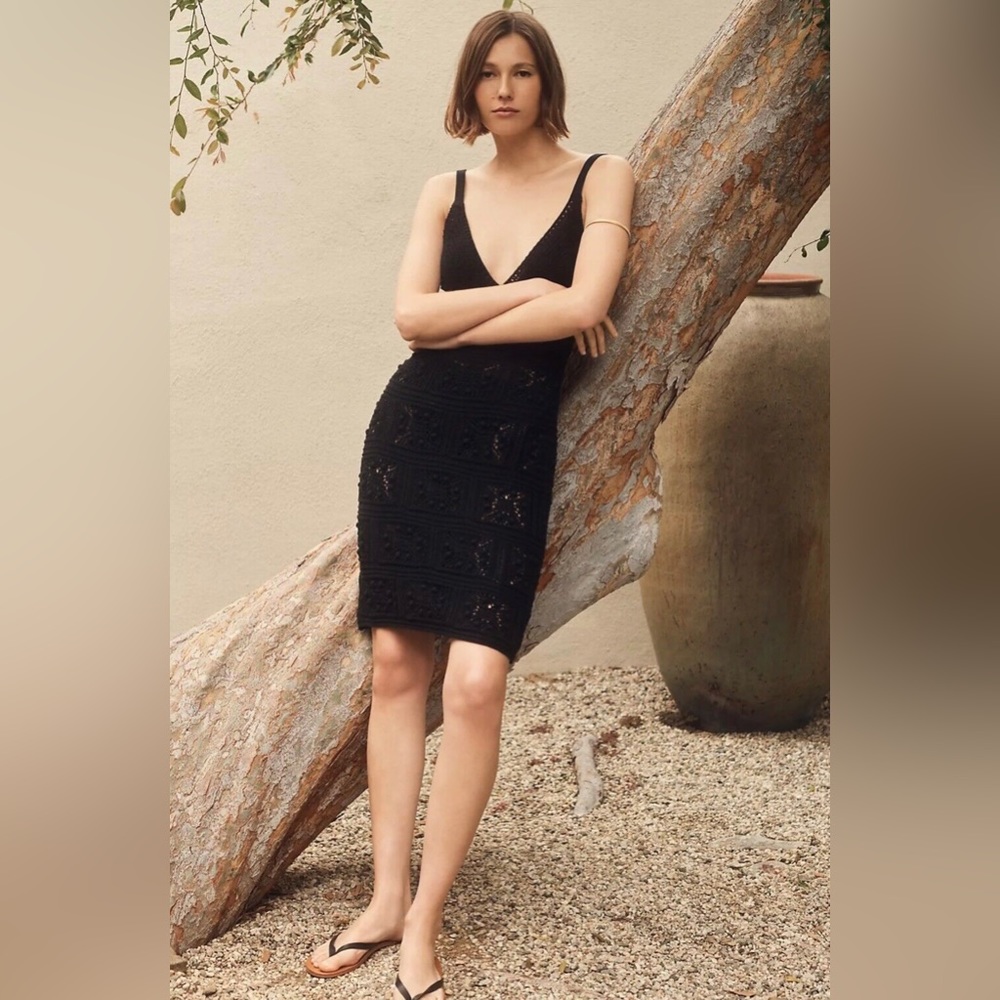 Anthropologie Black Crochet Sleeveless V-Neck Dress Size XL
